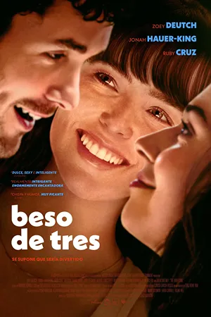 Beso De Tres: La vida de Connor cambia al aceptar una invitación inesperada de Olivia y Jenny, desatando un torrente de emociones y desafíos. Filmelier Image