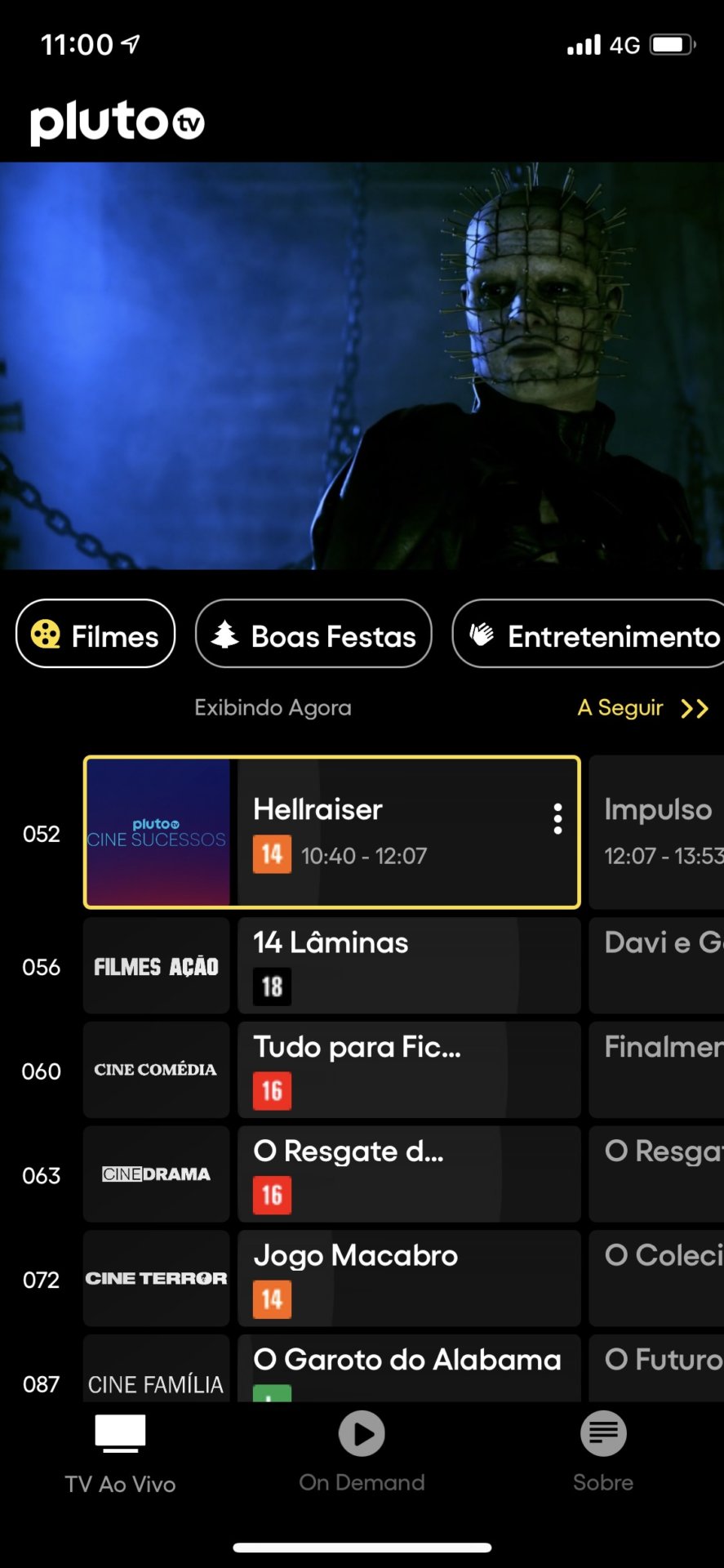 'Hellraiser: Revelações' - erroneamente creditado como o primeiro 'Hellraiser' - na tela do app para iPhone. É possível também assistir ao conteúdo na horizontal (Imagem: reprodução / ViacomCBS / Dimension Films)