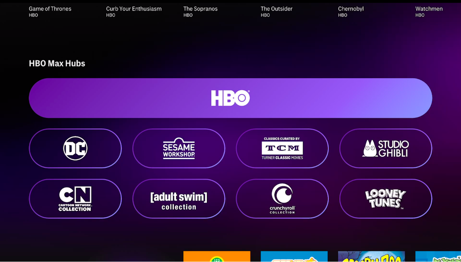 Nos EUA, o HBO Max tem mais "hubs" de conteúdo do que no Brasil (Imagem: divulgação / WarnerMedia)