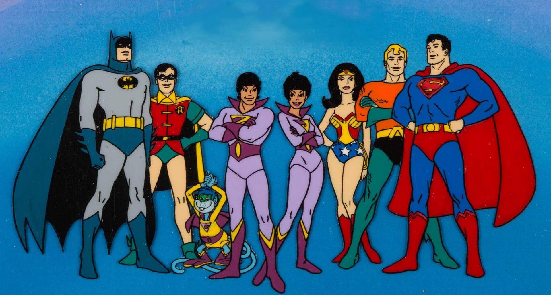 Os Supergêmeos ao lado dos Superamigos, na clássica animação da TV (crédito: reprodução / Warner Bros. Television)