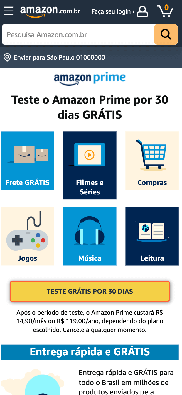 Como assinar o Amazon Prime, passo a passo. Passo 1