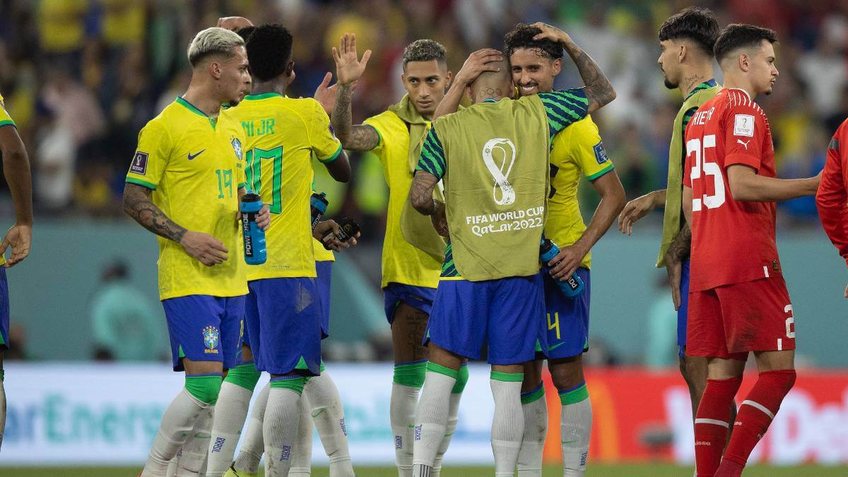 Seleção brasileira em jogo na Copa do Mundo Fifa 2022 no Catar