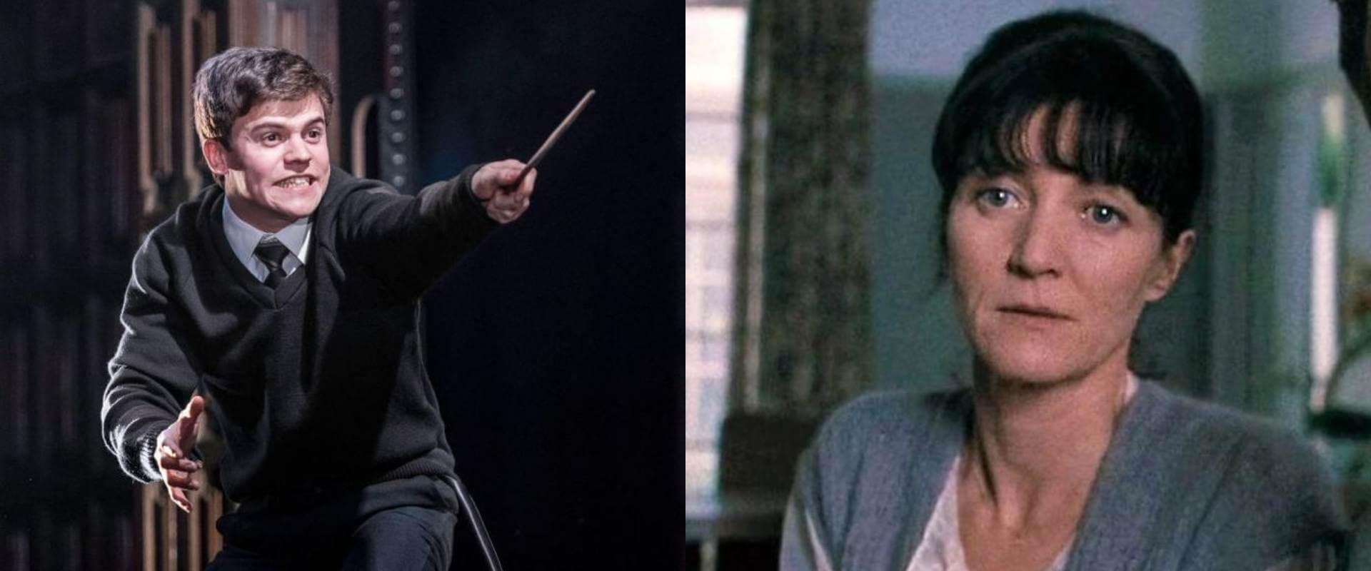 Sam Clemmett como Alvo Severo na peça Harry Potter e a Criança Amaldiçoada; Michelle Fairley como a mãe de Hermione no filme Harry Potter e as Relíquias da Morte – Parte 1