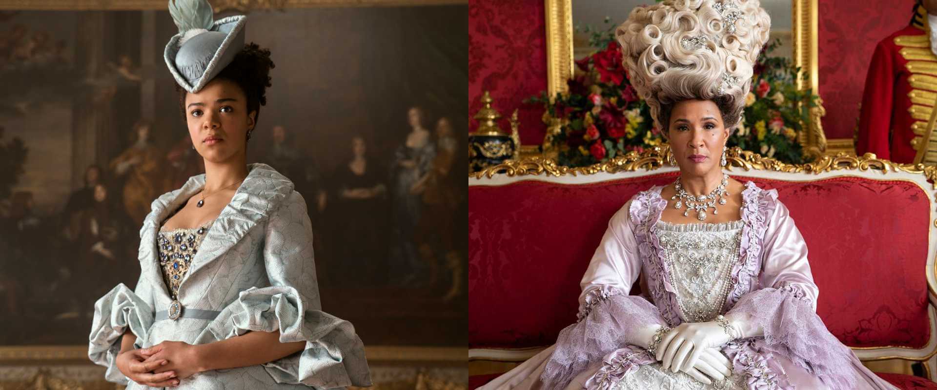 Duas versões da Rainha Charlotte: India Ria Amarteifio e Golda Rosheuvel (Crédito: Netflix)
