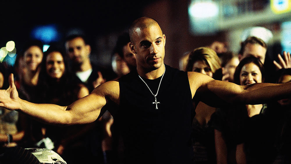 Vin Diesel como Dominic Toretto en la primera Rápido y Furioso