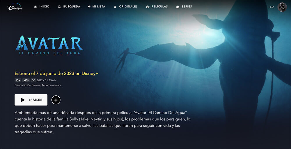 Avatar 2 en Disney+