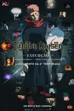 Jujutsu Kaisen: Execução: Um véu encobre Shibuya durante o Halloween, aprisionando civis e criando colônias infernais repletas de maldições. Capa do filme Jujutsu Kaisen: Execução
